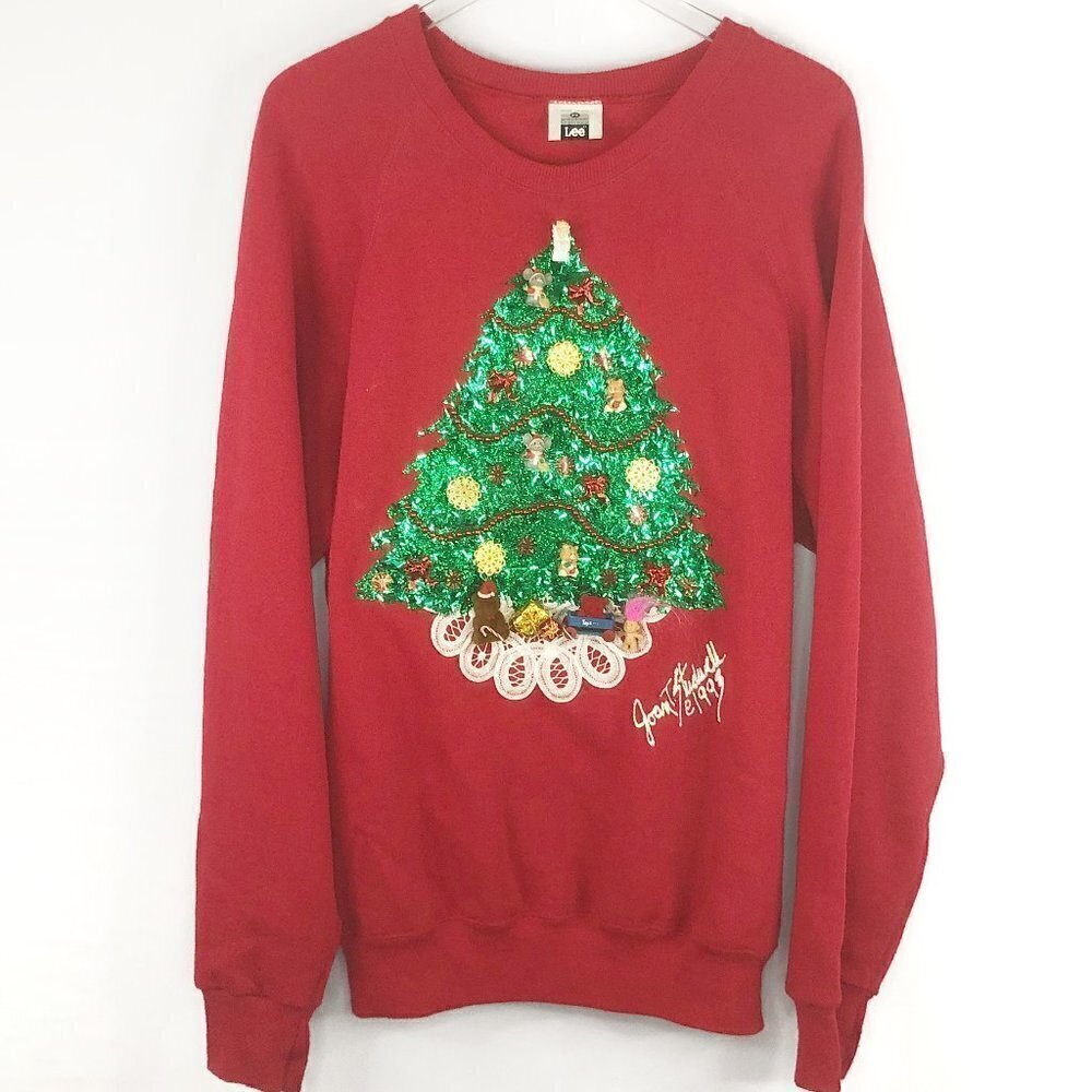 Lee Vintage 90's Handmade Christmas Tree Red Pullover Sweater Women's Size‎ 2X